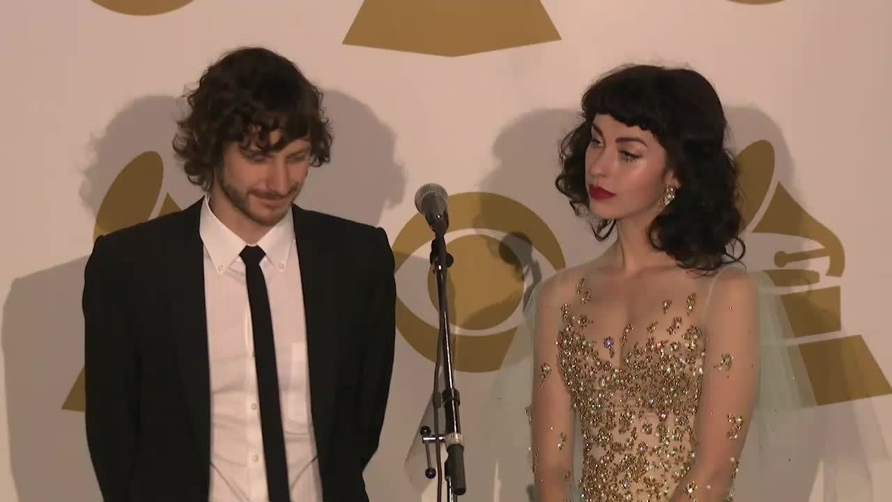 Gotye and Kimbra in the TV/Radio Room at the 55th Annual GRAMMY Awards