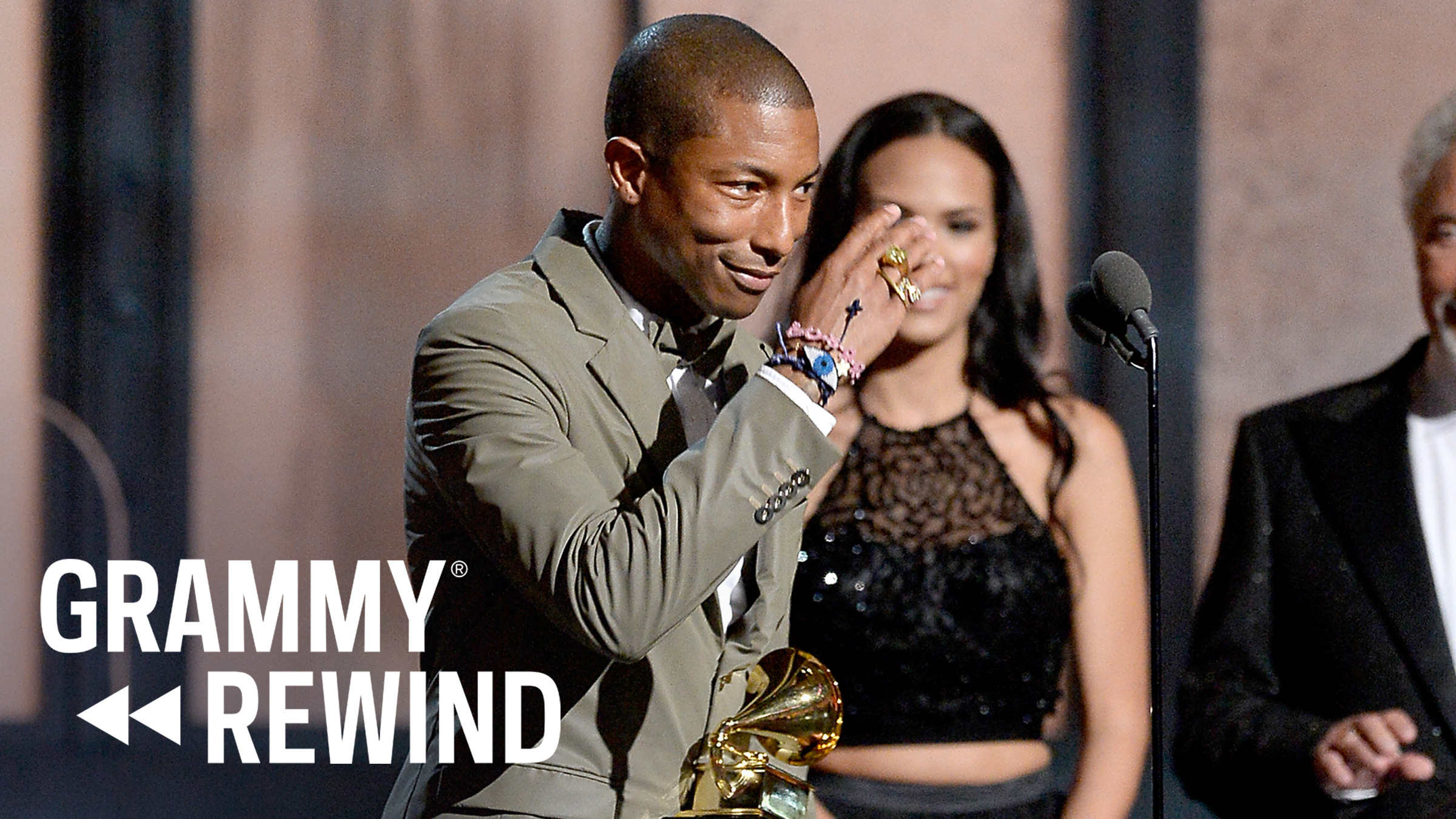 Watch Pharrell Williams Celebrate His "Happy" GRAMMY Win For Best Pop Solo Performance In 2015 | GRAMMY Rewind